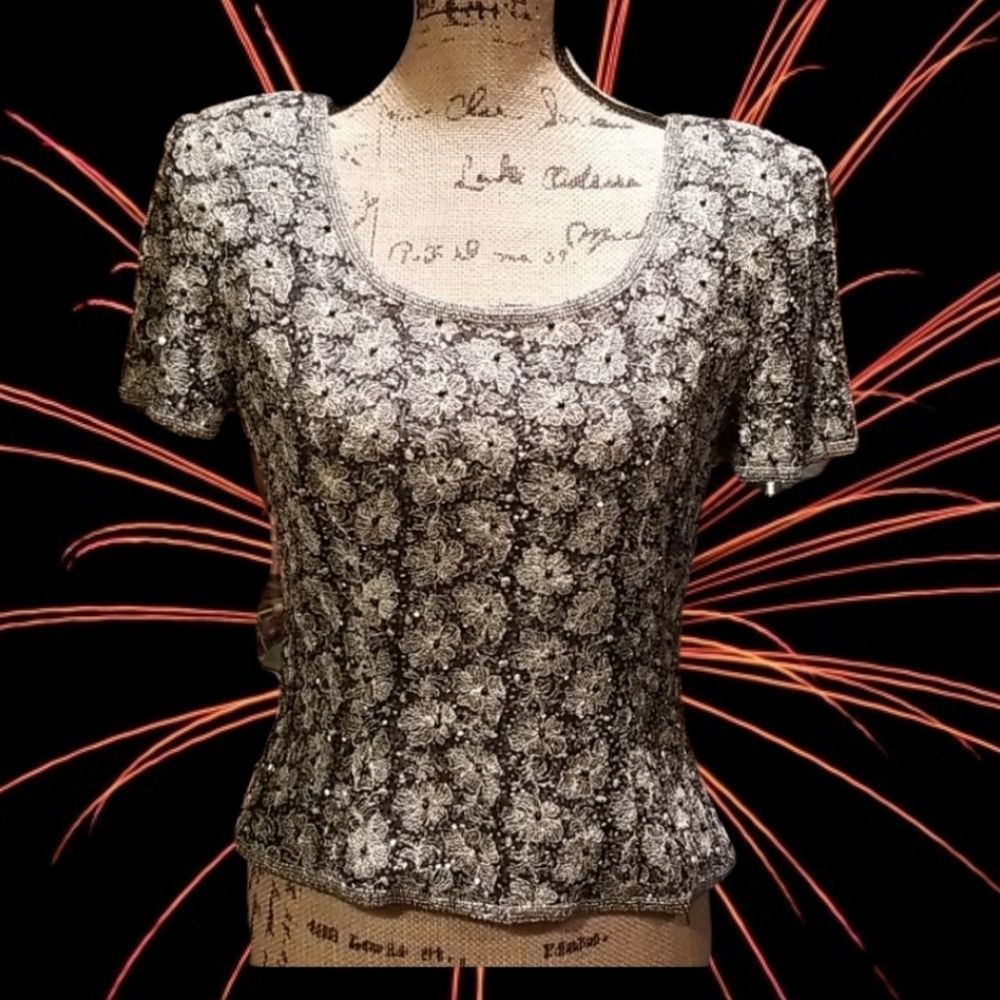 VINTAGE ADRIANNA PAPELL BEADED TOP SZ P6 EUC